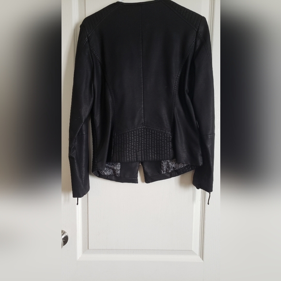 CLEO PETITES  Faux Leather Black Motor Jacket, Size Small. - Picture 3 of 5